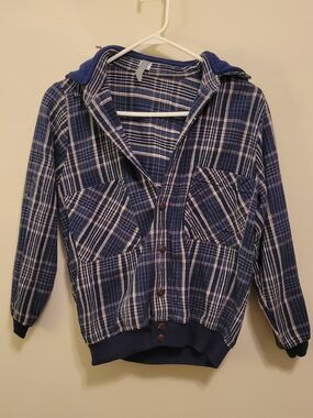 Urban Renewal | Jacket | XS - Blue Plaid Hooded Button-Up Jacket